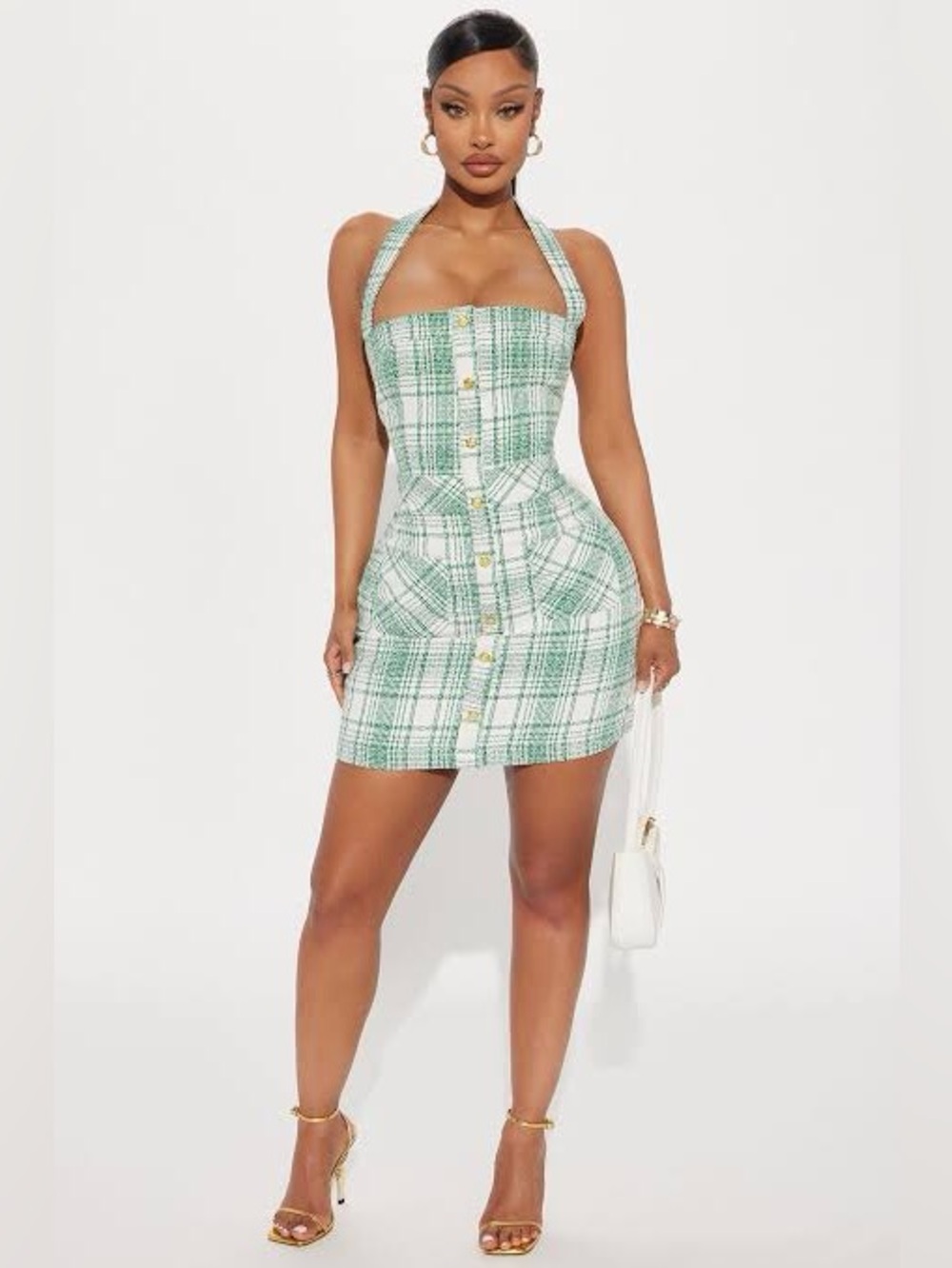 FASHION NOVA harper tweed mini green dress size XS NEW